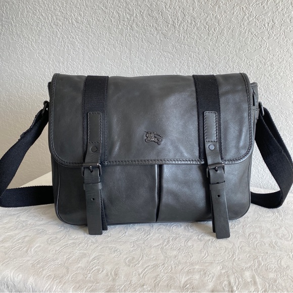 Burberry black leather messenger bag